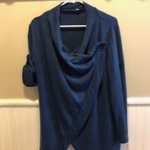 Blue Long Cross Button Sweater - S